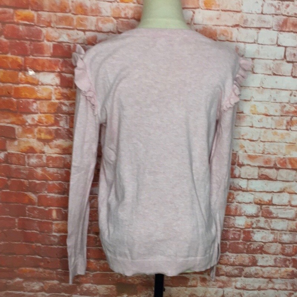 J Crew Light Pink Ruffled Long Sleeve Crewneck Sweater - Picture 2 of 9
